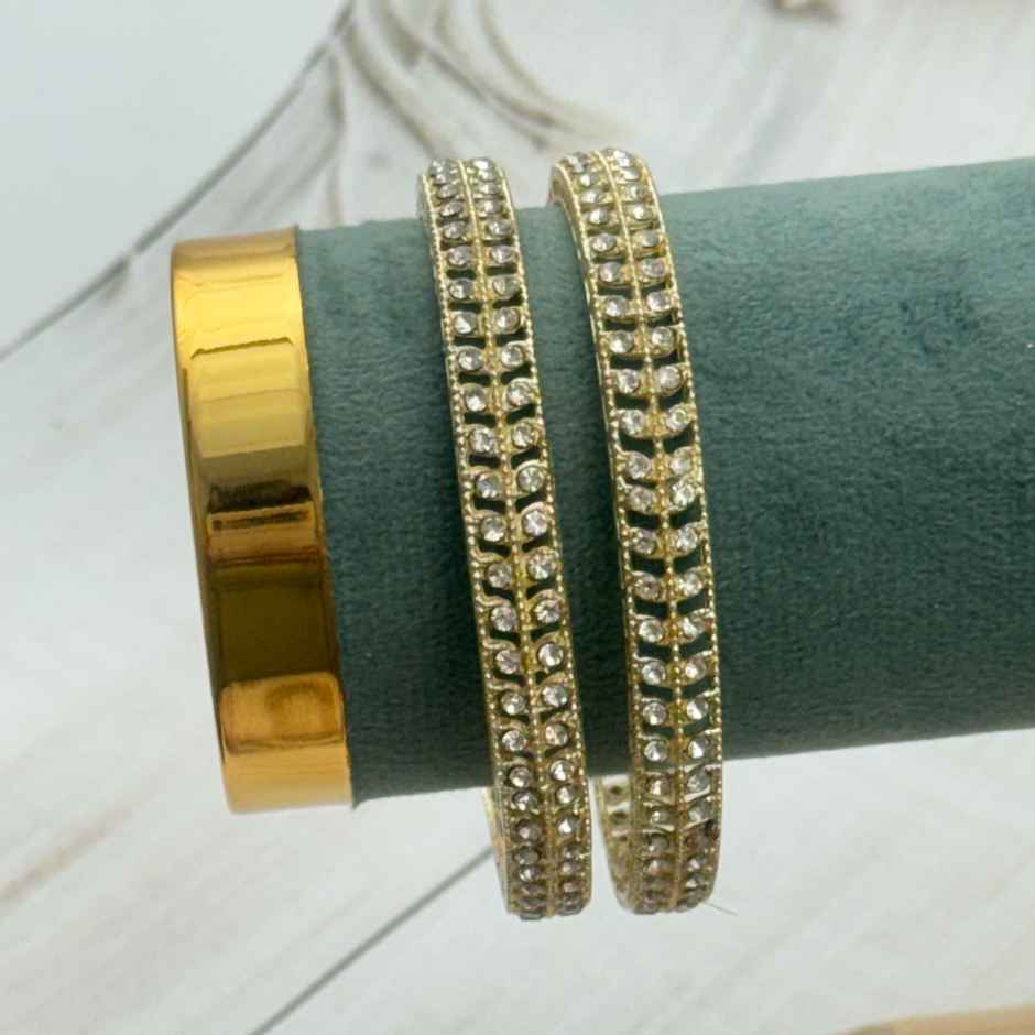 The Opal Factory Metal Bangles Elegant Diamante Leaf Design | Gold - Size 2.6