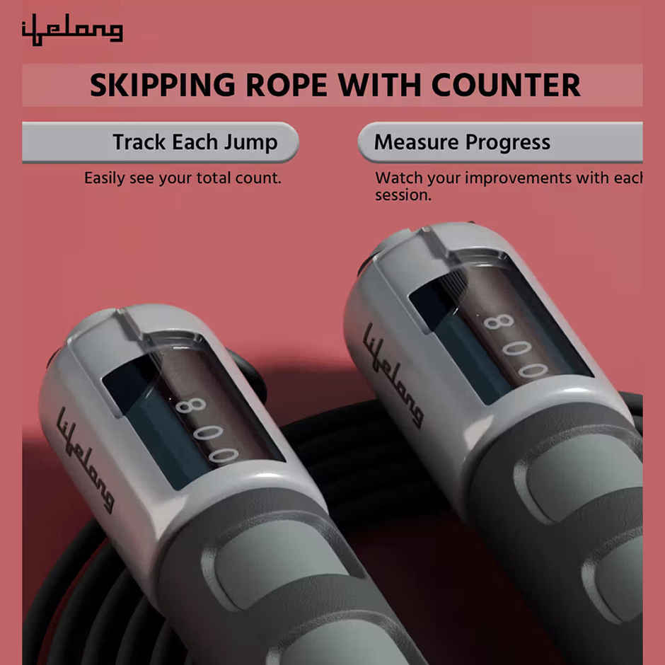 Lifelong LLSR06 Skipping Rope with Counter | Tangle-Free, 290cm (Grey)