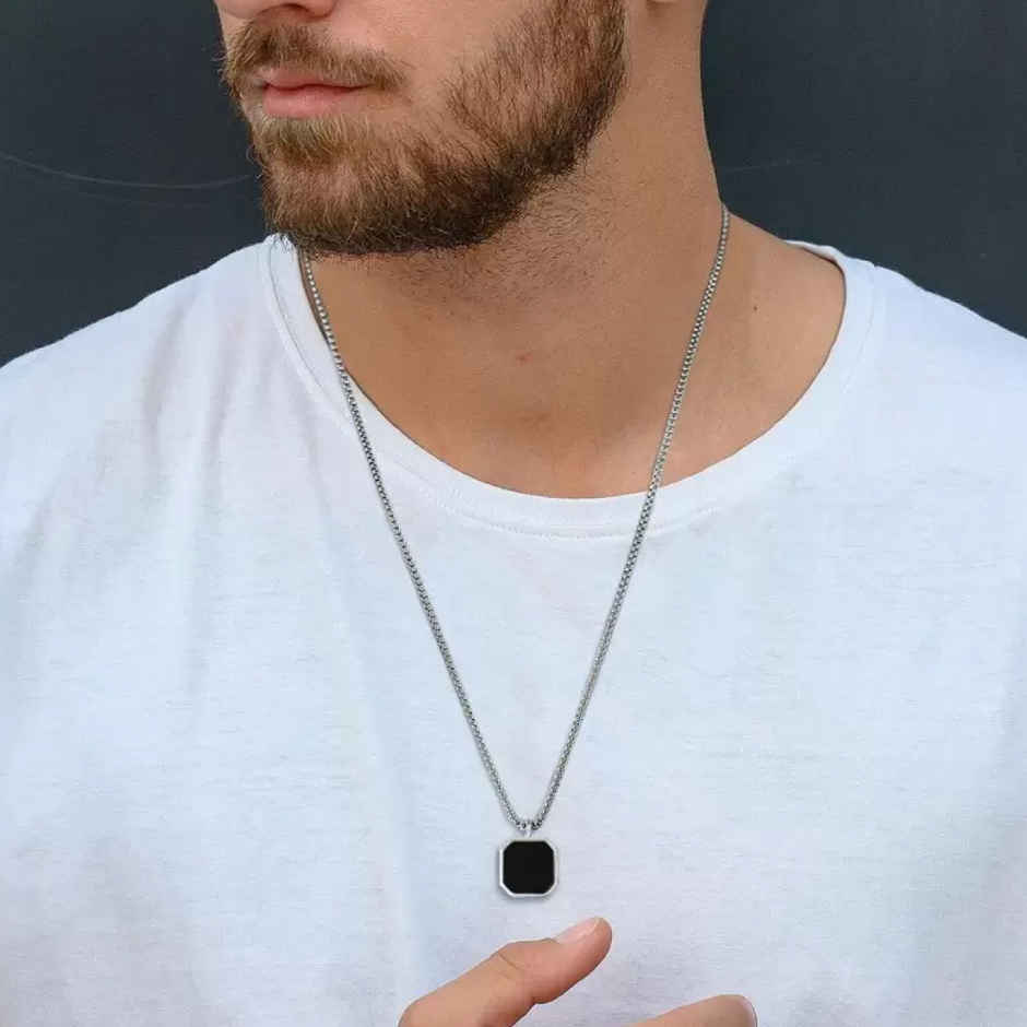 SALTY Alpha Midnight Charisma Pendant with Chain for Men and Boys| Anti-Tarnish | Silver and Black