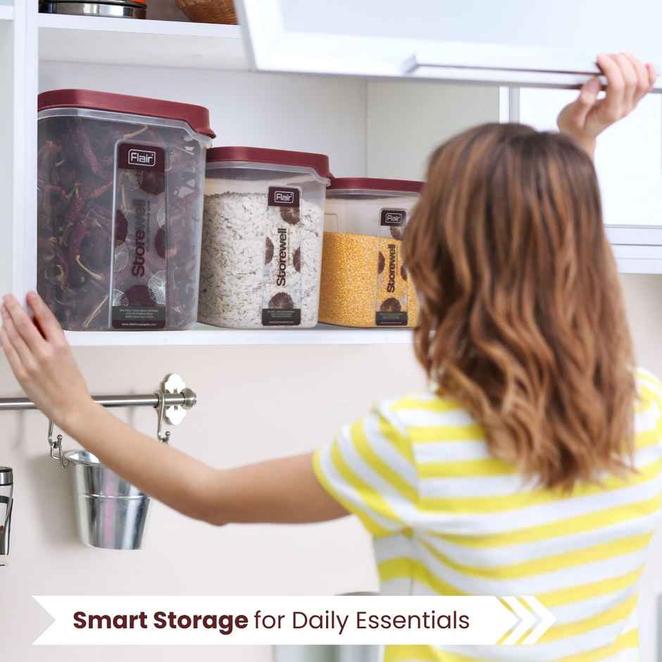 Flair Plastic Storewell Square Food Storage Containers Maroon - Set 3 Pcs (6000Ml,8000 ml,12000 ml)