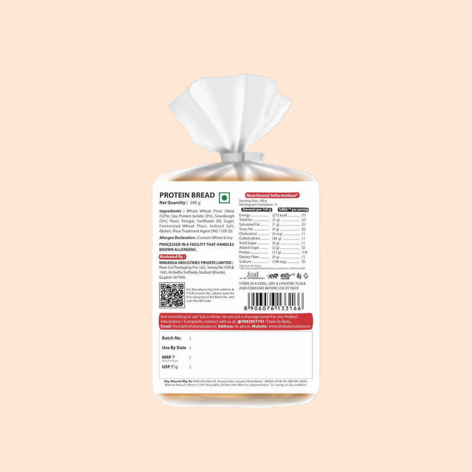 The Baker's Dozen Zero Maida Protein Bread | Clean Label | Healthy Bread | Whole Wheat Atta Bread
