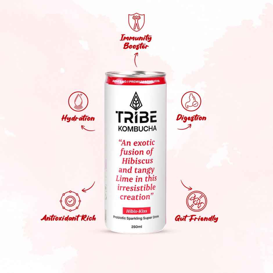 Tribe Kombucha Hibiscus Naturally Sparkling Probiotic Super Drink | Gut Friendly