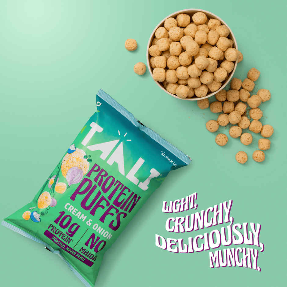 Taali Protein Puffs - Cream & Onion, Roasted, Corn & Jowar Puff, No Maida