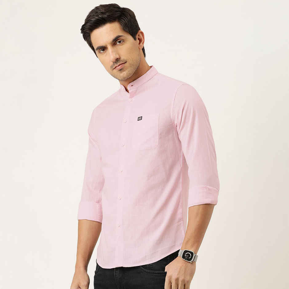 The Indian Garage Co Men's Slim Fit Solid Casual | Pink | L