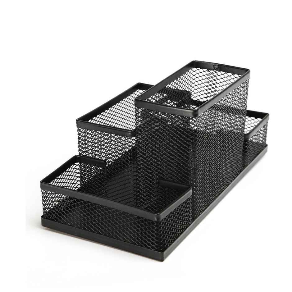 Chrome 9631 Metal Mesh 4 Compartment Pen Stand Desk Organizer.