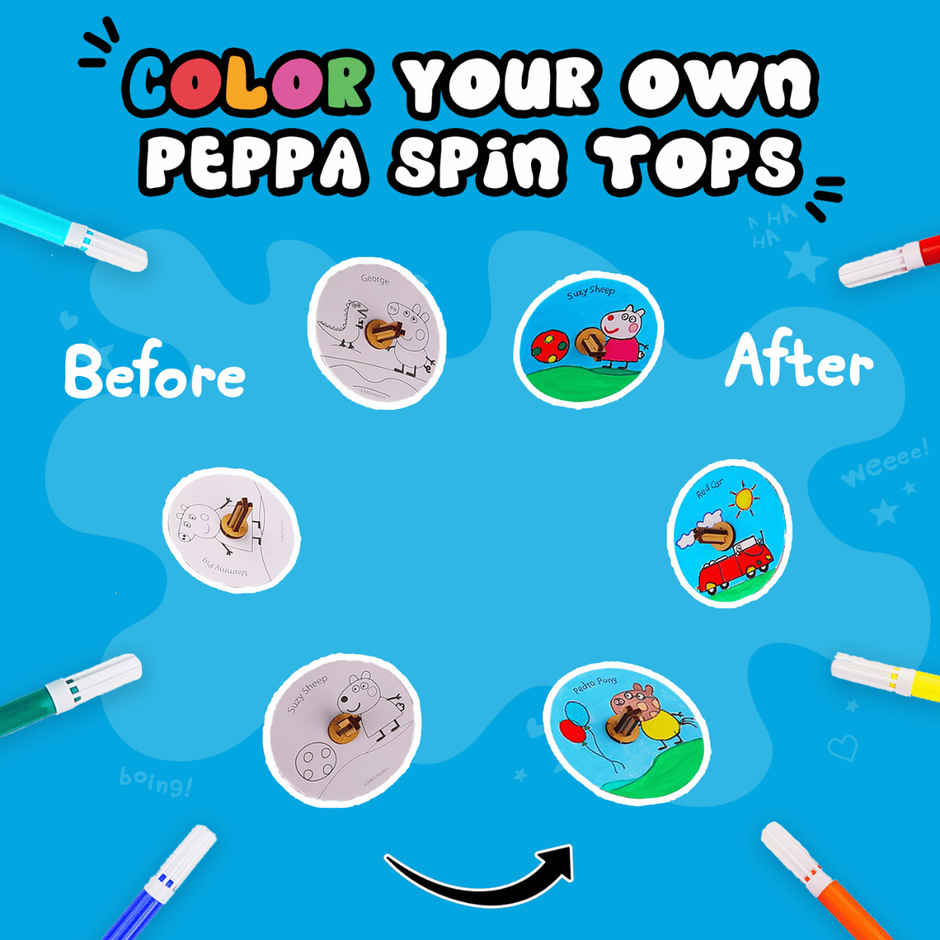 ThinkerPlace Peppa & Red Car Spinning Tops | Interactive Learning & Fun Spinning Tops (Age 3+)