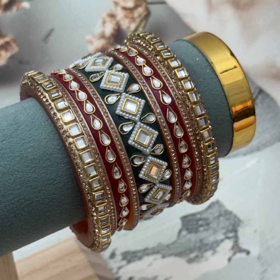 The Opal Factory Diamante Chuda Set | Maroon - Size 2.6