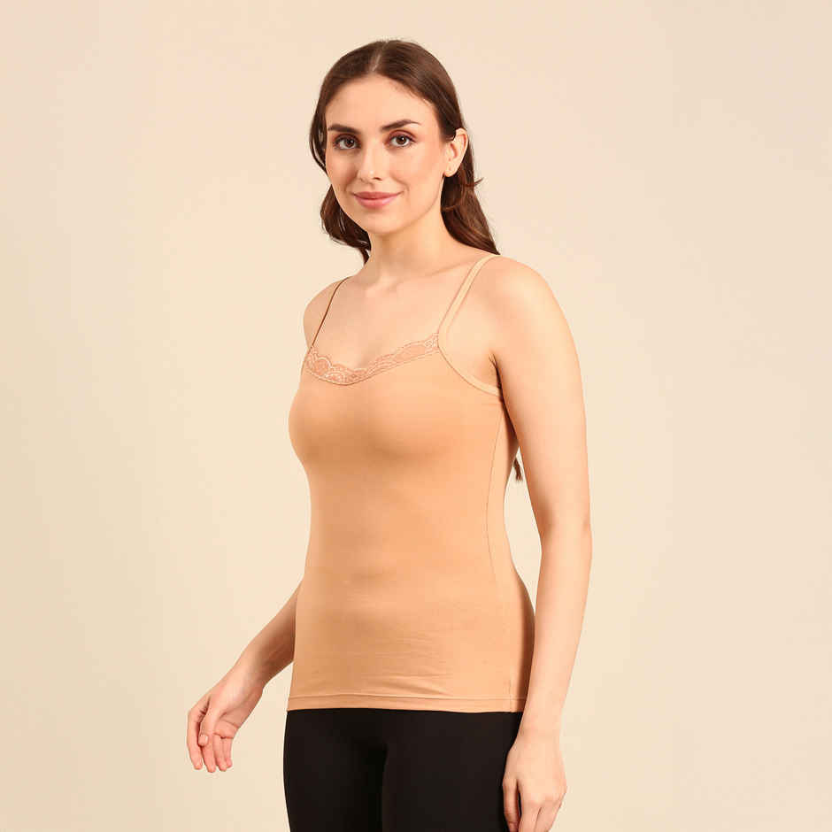 Pepe Jeans Premium Cotton Elastane Lace Camisole | Breathable And Comfortable, Skin, M