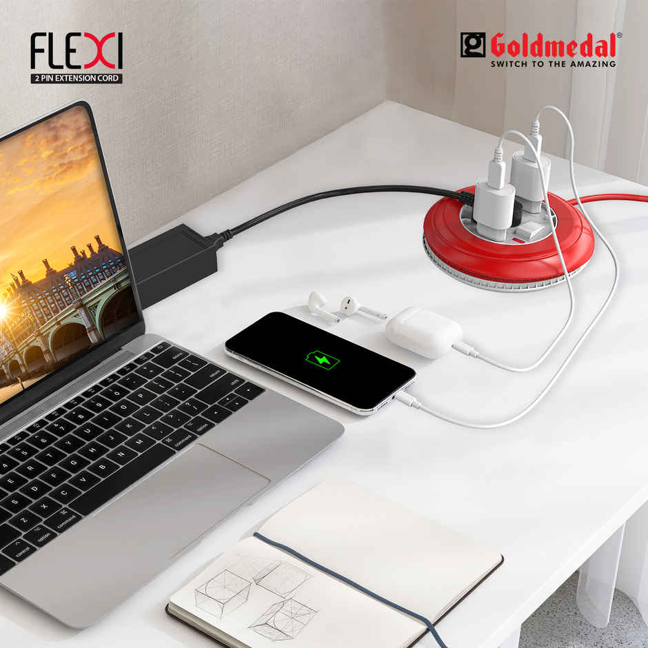 Goldmedal Flexi 2 Pin Extension Board with 7.5m Heavy Duty Extension Cord