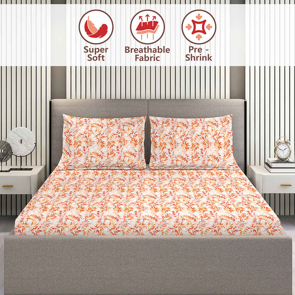 Layers Home Easy 100% Cotton 144 TC Orange Double Bedsheet with 2 Pillow Covers