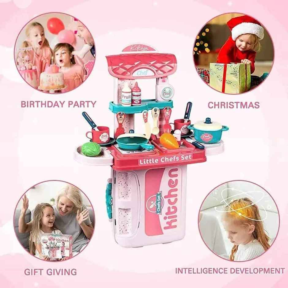 Fablue Portable Kitchen Play Set Toy With Cooking Utensils | For Kids and Girls 3+ Years