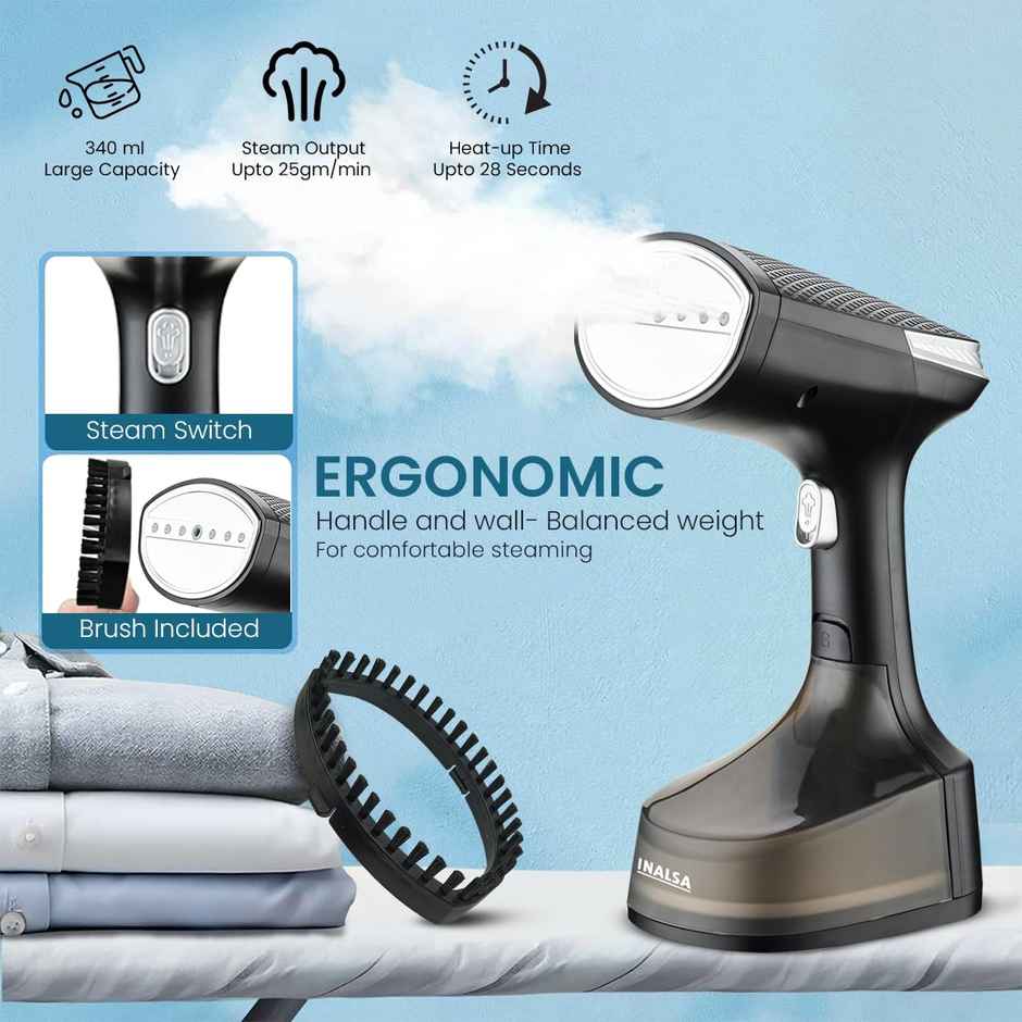 INALSA Garment Steamer Cosicosy,Steam Iron Press -1600 W 340 ml Water tank & 28 sec Fast Heating