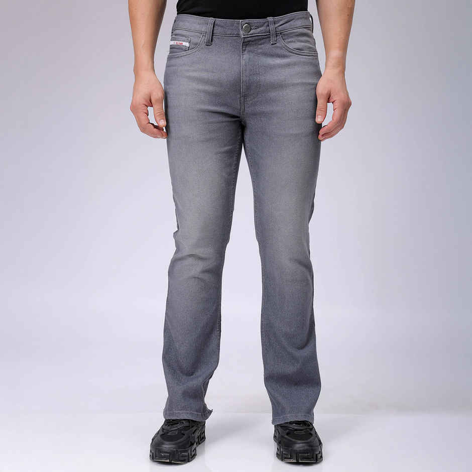 The Indian Garage Co Men's Slim Fit Solid Casual Regular Jeans | Grey | 32