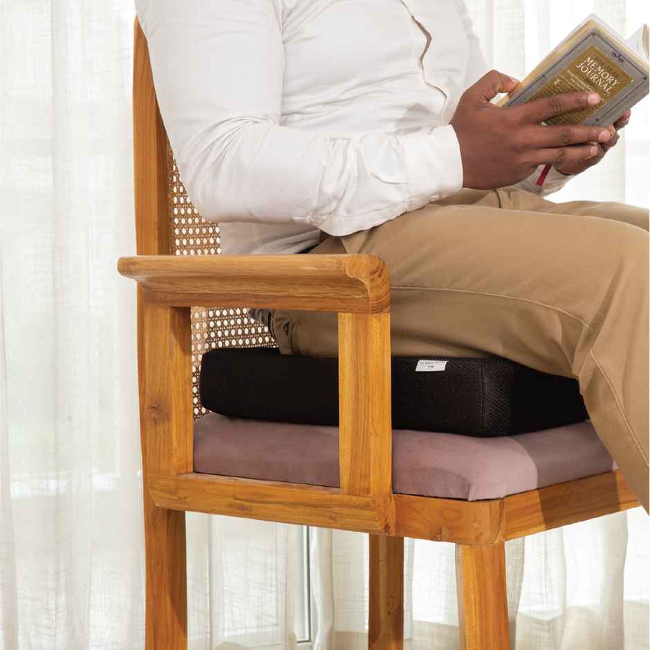 The White Willow Orthopedic Dual Memory Foam Seat Cushion | Chair Support | 16 x 16 Inch - Black