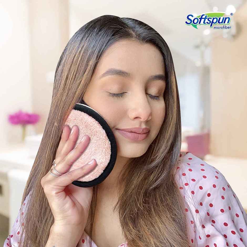 Softspun Microfiber Makeup Removal Pads (280 GSM, 4pcs, Small & Large, Pink & Grey)