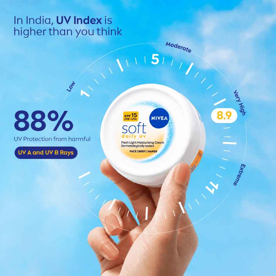 NIVEA Soft Daily UV Moisturizer with SPF 15 | 72 Hr Hydration | No White Cast Face Cream
