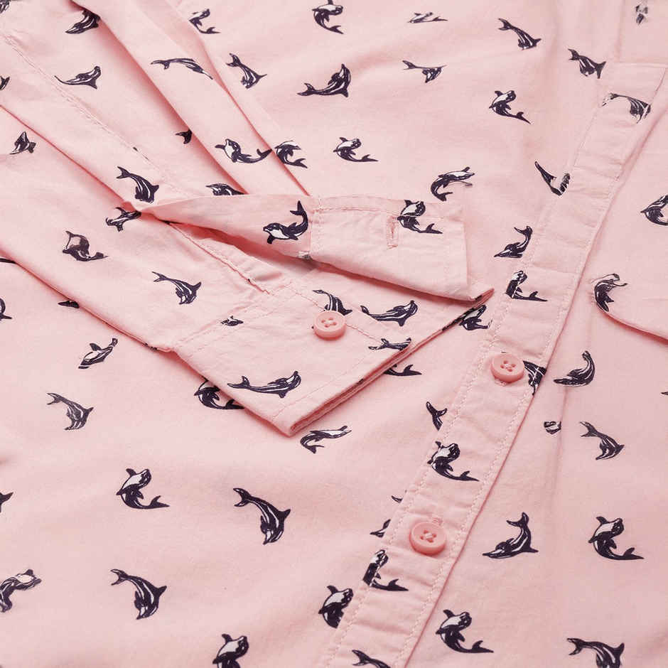 The Indian Garage Co Men's Regular Fit Aqua Print Casual Shirt | Pink - M