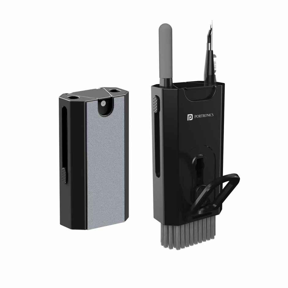 Portronics Clean M 8 In 1 Gadget Cleaning Kit with Mobile Holder for Smartphone, Tablet, Laptop, Earbuds - Black