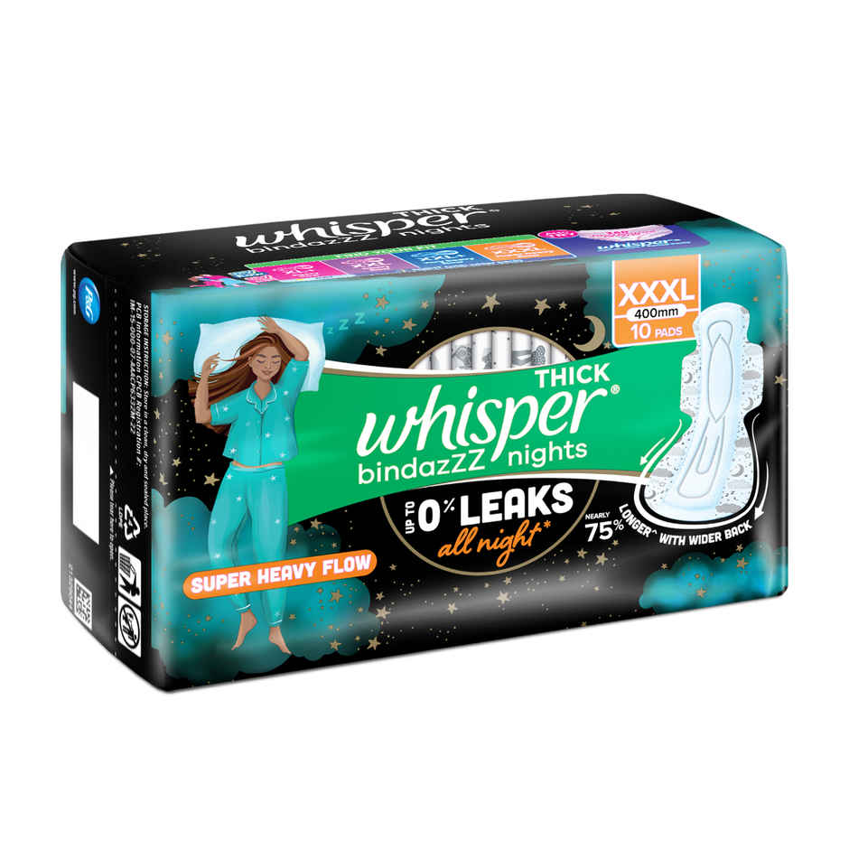 Whisper Bindazzz Nights Sanitary Pads | XXXL | 10 pcs