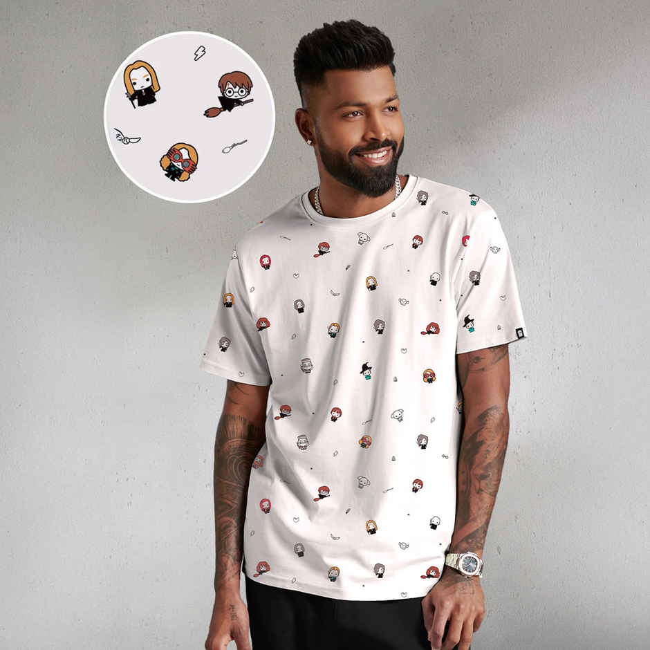 The Souled Store Men's Regular Harry Potter- Character Pattern T-Shirts | White | XL