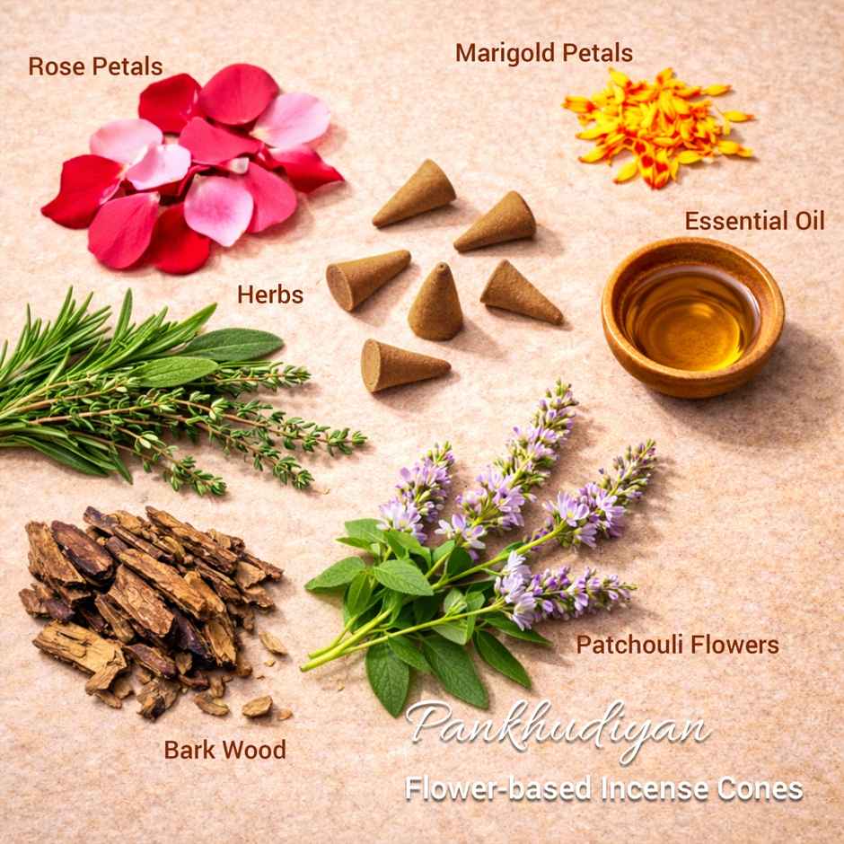 Pankhudiyan Premium Flower based Incense Cones - Rose & Patchouli (Monthly Pack)