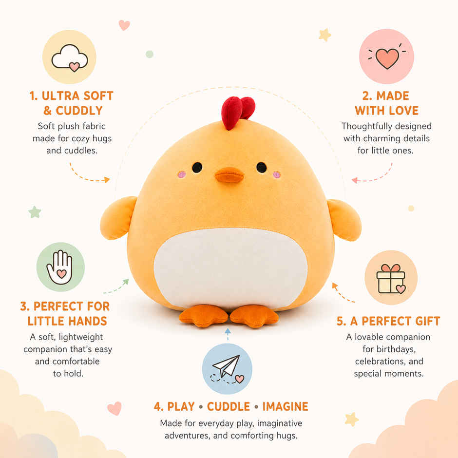 Zoowee Yellow Chicken Pillow Soft Toy | 33 cm