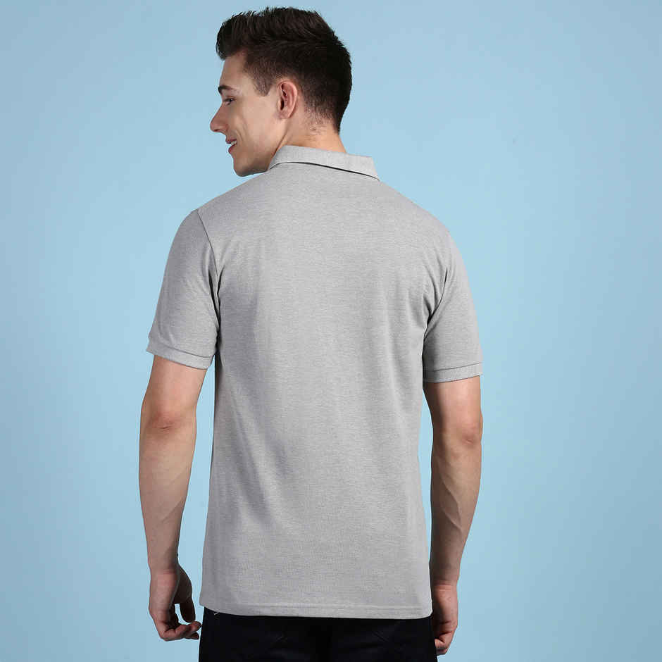 Lux Cozi Men's Solid Cotton Polo T-shirt with Pocket | Grey Melange - M
