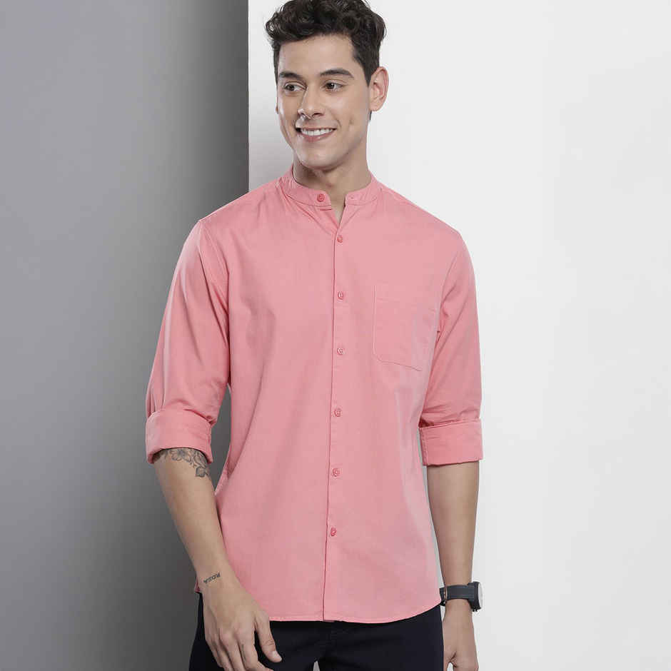 The Indian Garage Co Men's Regular Fit Solid Casual Shirt | Pink - 2XL