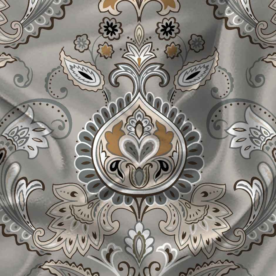 BAY6 Single Microfibre Ethnic Bedsheet | With Pillow Cover | Grey & Beige | 59 x 87 in