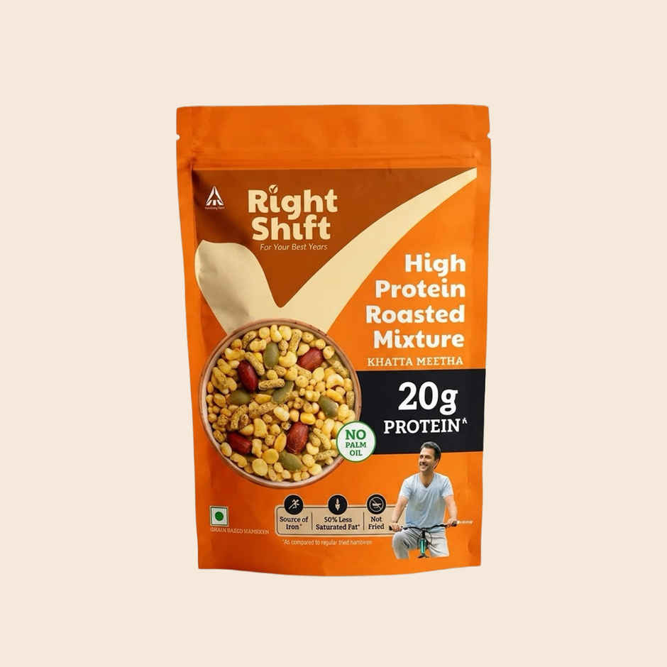 Right Shift High Protein Roasted Mixture | Khatta Meetha Namkeen | No Palm Oil | 20g Protein | Not Fried | Healthy Snack