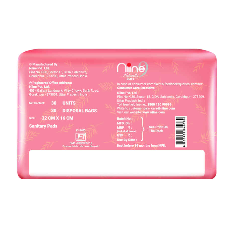 Niine Naturally Soft Ultra Thin XL | 320 mm | 30 Pads with Biodegradable Bags