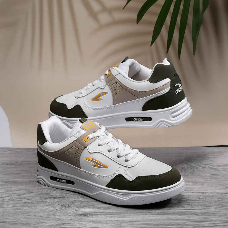 Asian Boston-01 Men Sneakers White-Mehandi-Beige (UK-8)