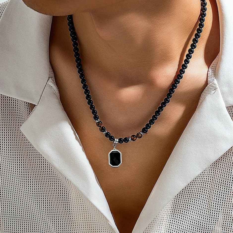 Fashion Frill Men's Beaded Pendant Chain Black Onesize