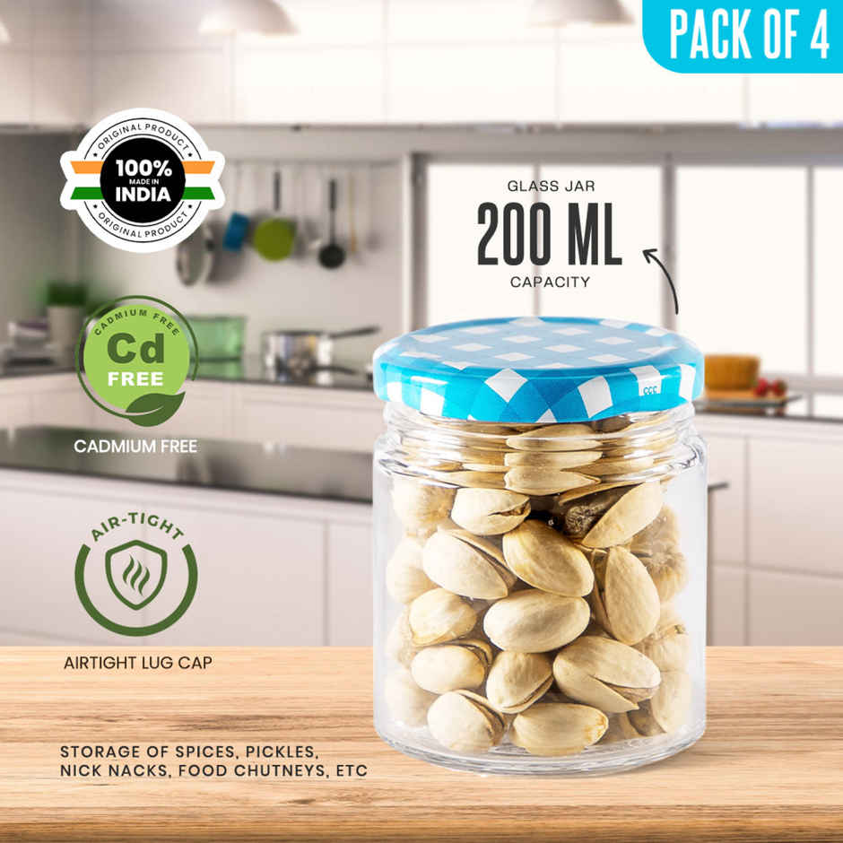 Yera Lucia Storage Jar Set - 4 pcs 200 ml Each - Blue Checkered Lids