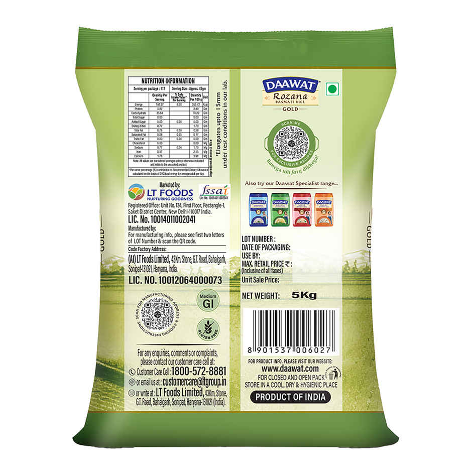 Daawat Rozana Basmati Rice Gold | Medium Grain