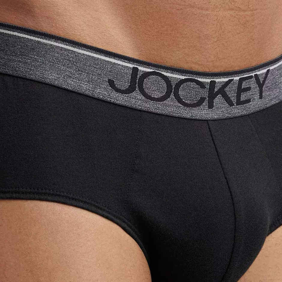 Jockey 8037 Men's Super Combed Cotton Underwear Solid Brief|Ultrasoft Waistband|PO2 | Black-L