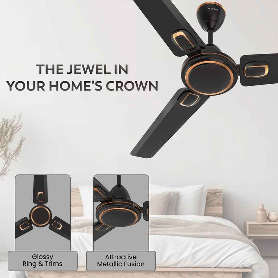 Polycab Superb Plus Ceiling Fan, 1200mm, 370RPM, Star Rated, 100% Copper, Smoke Brown