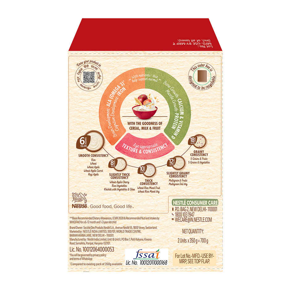 Nestle CERELAC Wheat Apple Baby Food Cereal, No Refined Sugar & No Preservatives, 6 to 24 Months, Big Pack