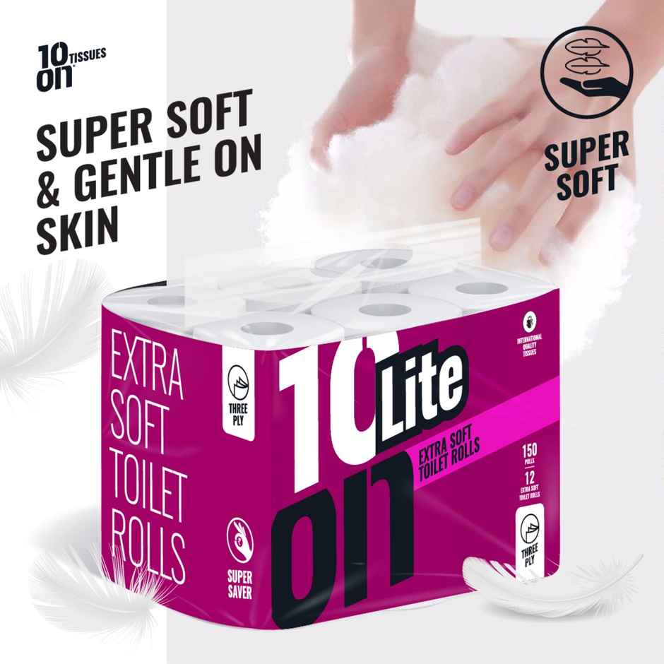 10On Lite Extra Soft Toilet Rolls | Pack of 12 | 150 Pulls Each | 3 Ply