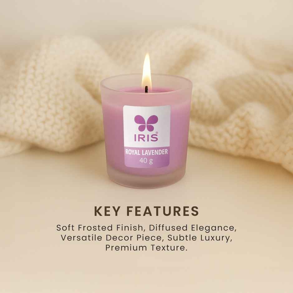 IRIS Royal Lavender Frosted Shot Glass Scented Candle 8 Hours Burn Time | Home Decor