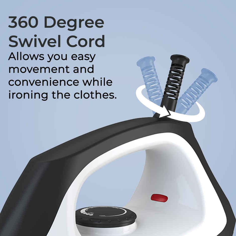 Crompton Cromyon 1000W Iron | Non-Stick Soleplate | 6 Fabric Settings | White & Black