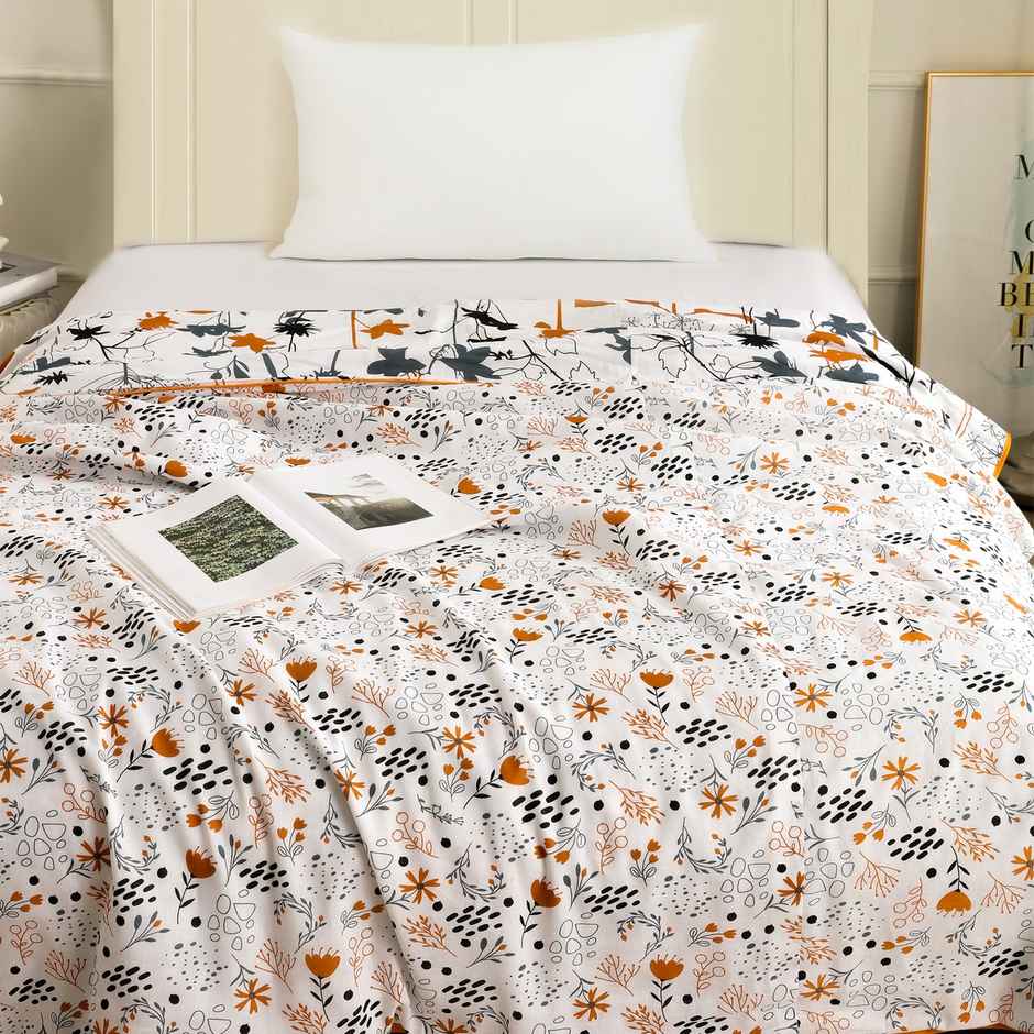 Story@home Floral Single Dohar/Duvet Cover (220x144x2 cms) - White & Orange Floral