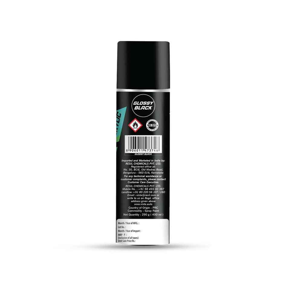 Vista Auto Care Black Glossy Spray Paint Quick-Drying | Multi-Surface for Metal