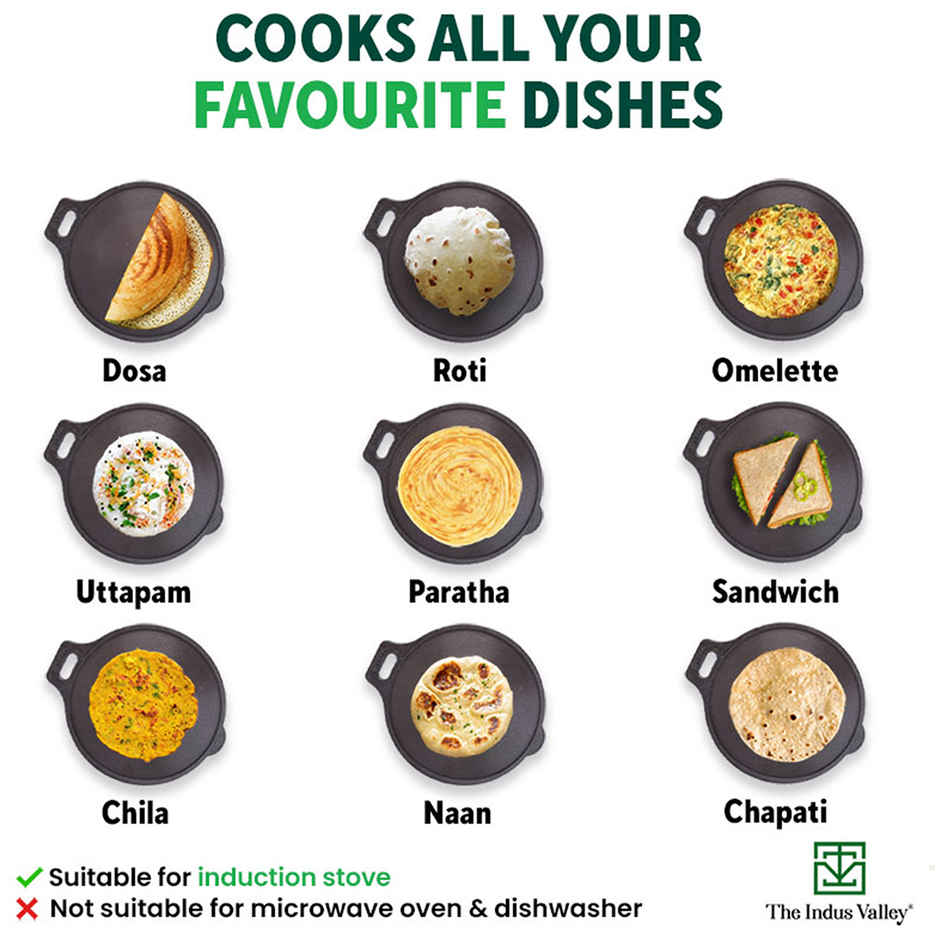 The Indus Valley Super Smooth Cast Iron Tawa With Free Wooden Spatula