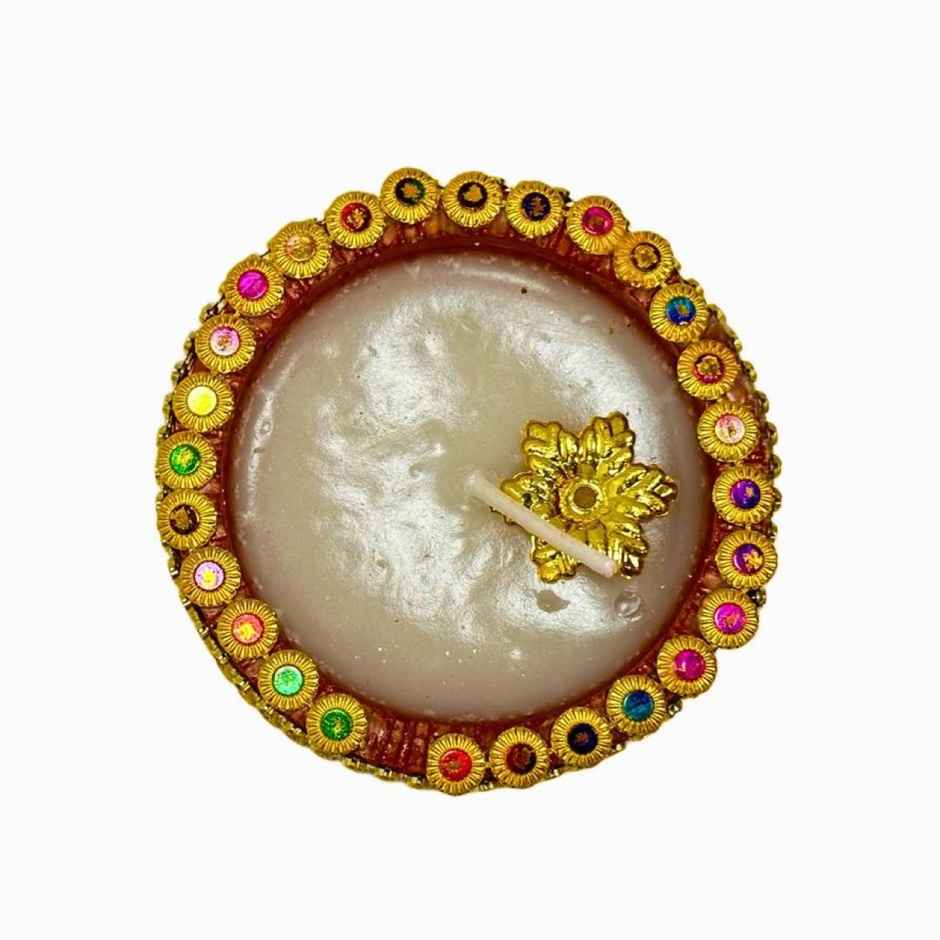 Golden Lace Katori Wax Diya | Designer Wax Diya | Pack Of 6 | Clay | DiaCraft