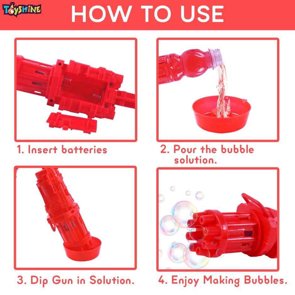 Toyshine 8 Hole Electric Bubbles Gun Gatling Bubble Machine Toy With Scoup Bottle | Red