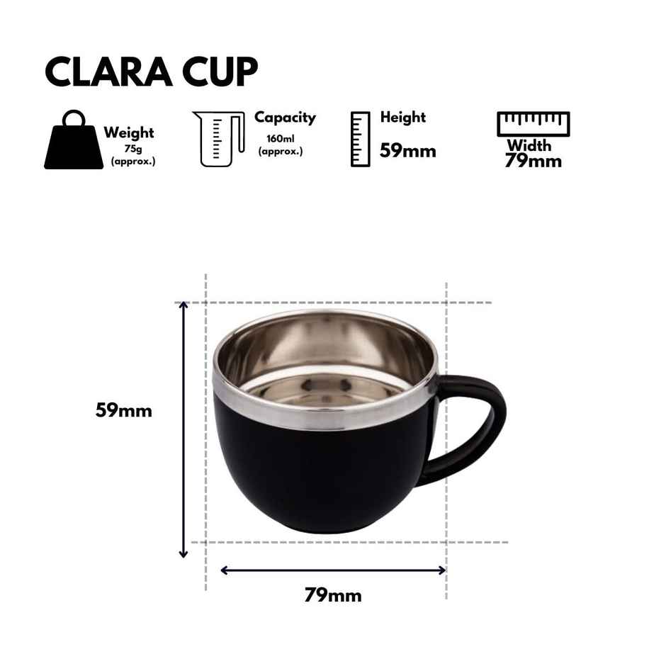 Sugar Homeware Clara Stainless Steel Fancy Tea Cup Double Wall - Black