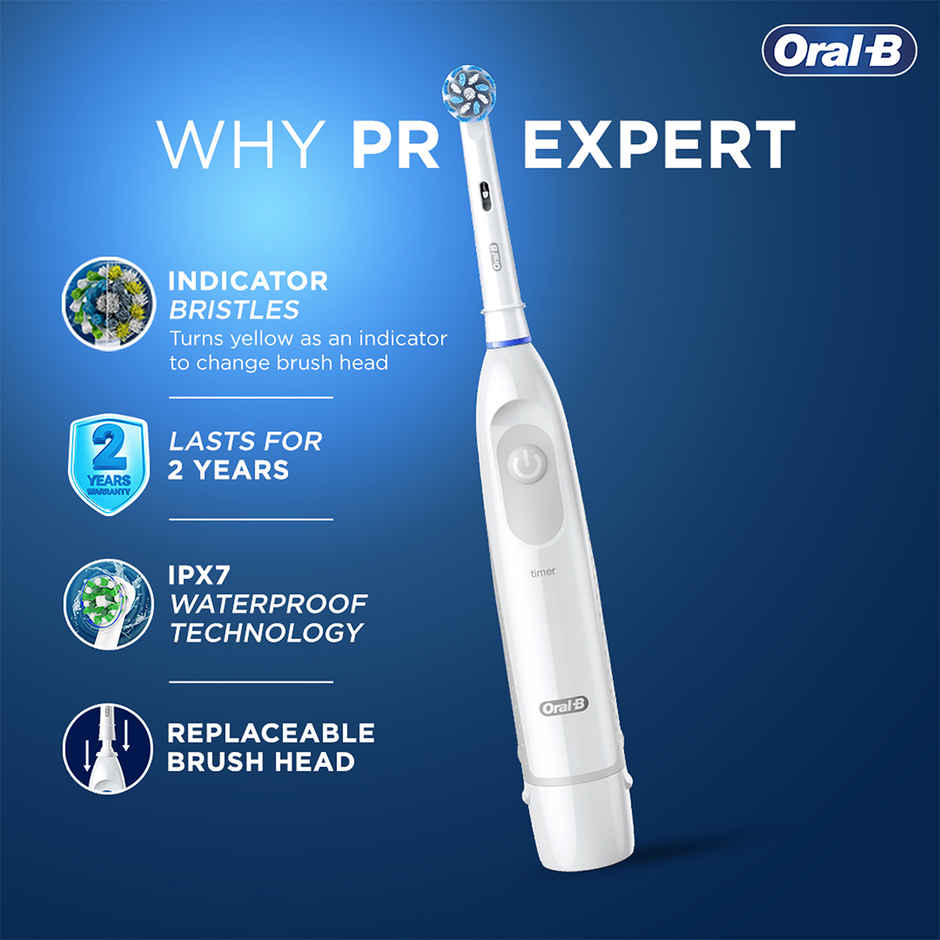Oral-B Pro Expert Battery Operated With Replaceable Brush Head Electric Toothbrush (White)