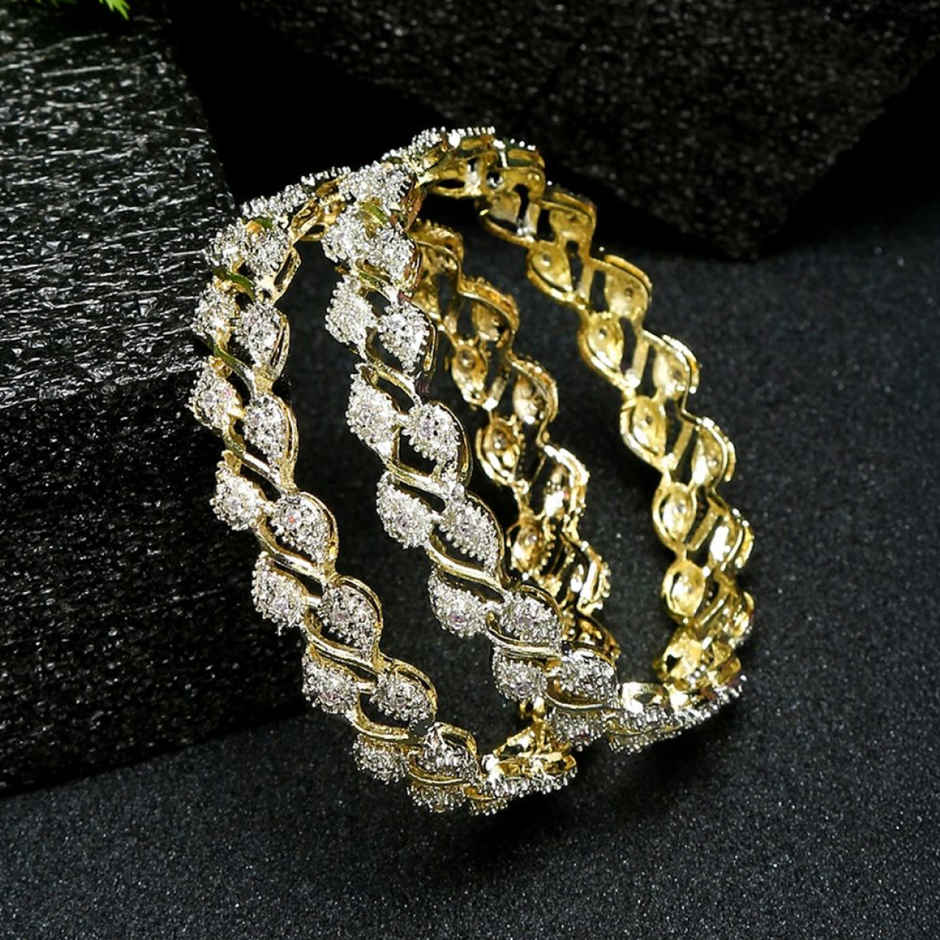YouBella Traditional Gold Plated and American Diamond Bangle Set for Women (YBBN - 9006C - 2.6)