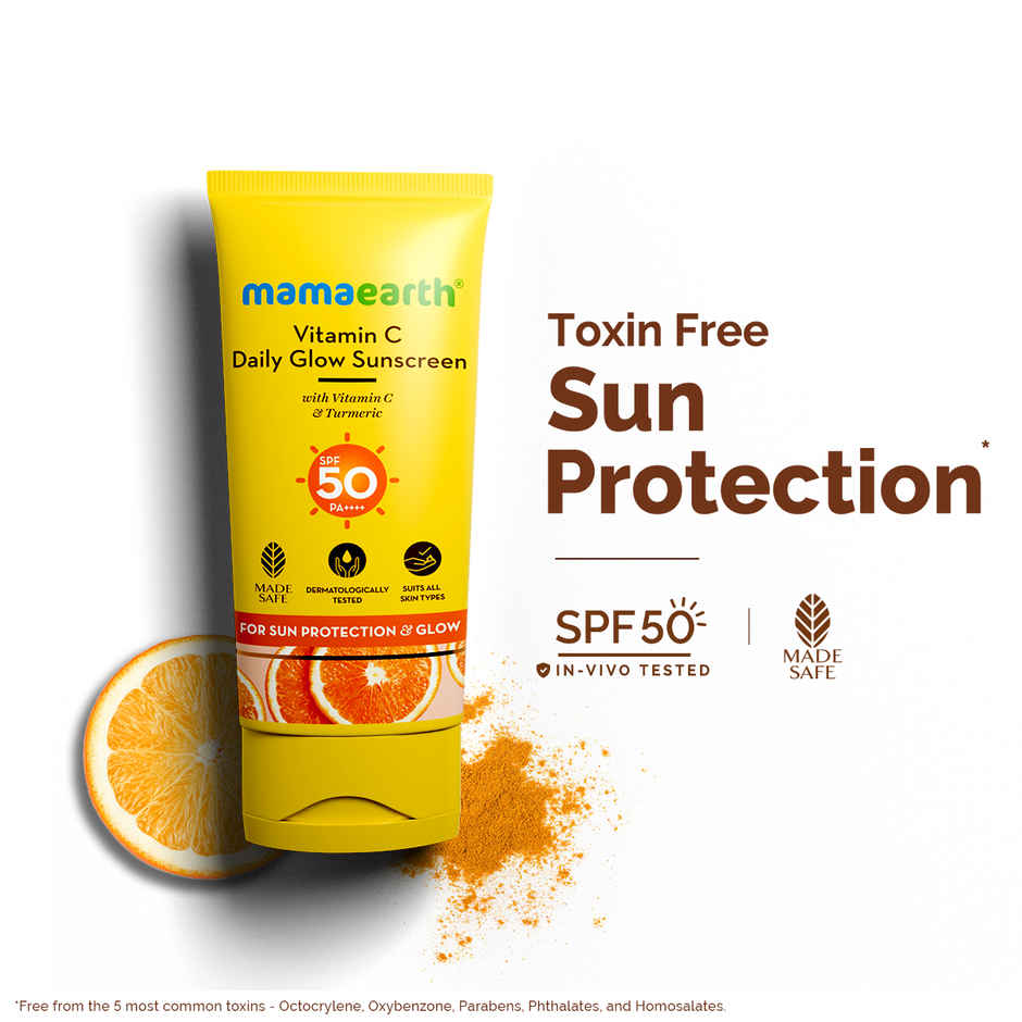Mamaearth Vitamin C Daily Glow Sunscreen With Turmeric For Tan Protection & Glow SPF50 PA++++